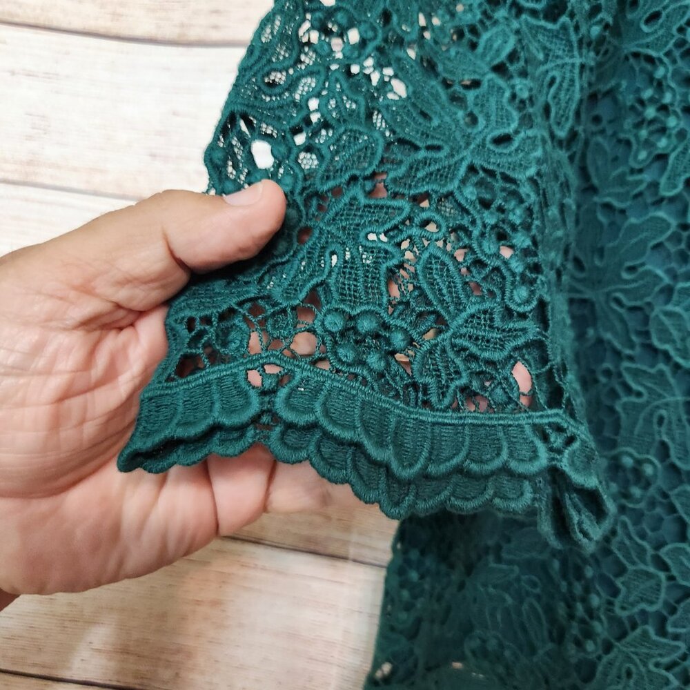 Talbots Cotton Lace Blouse Green 14P Lined NWT Hidden Side Zipper Blouse Top - Picture 4 of 16